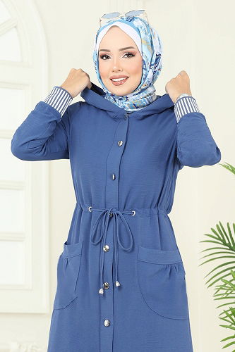 moda selvim Ribana Detay Kapşonlu Takım 2716SL432 İndigo - Thumbnail