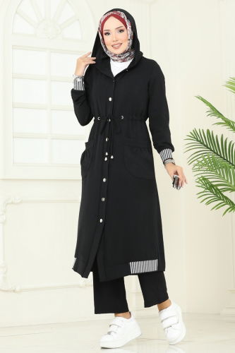 S.L. - Ribana Detay Kapşonlu Takım 2716SL432 Siyah