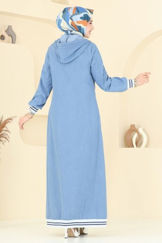 moda selvim Ribana Detay Kot Ferace 4180MKL719 Açık Kot - Thumbnail