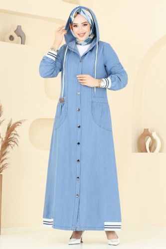 moda selvim Ribana Detay Kot Ferace 4180MKL719 Açık Kot - Thumbnail