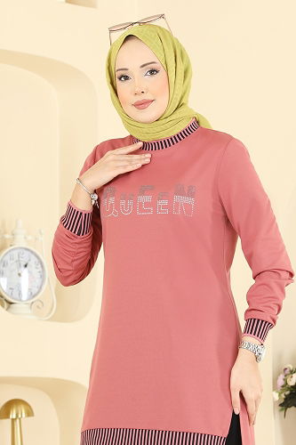 moda selvim Ribana Detaylı 2 li Takım 2823SLK540 Somon - Thumbnail