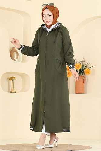 moda selvim Ribana Detaylı Bondit Trençkot 1418ORG1169 Haki - Thumbnail