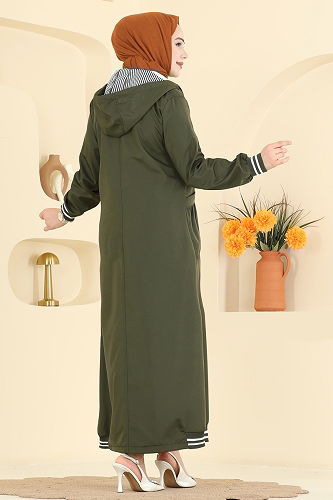 moda selvim Ribana Detaylı Bondit Trençkot 1418ORG1169 Haki - Thumbnail