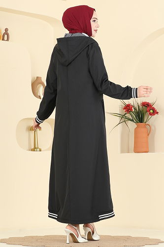 moda selvim Ribana Detaylı Bondit Trençkot 1418ORG1169 Siyah - Thumbnail