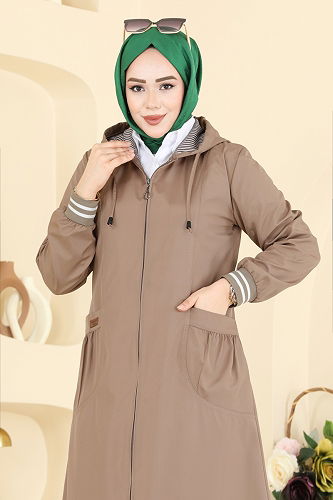 moda selvim Ribana Detaylı Bondit Trençkot 1418ORG1169 Vizyon - Thumbnail