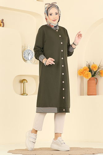 moda selvim Ribana Detaylı İki İplik Kap 4518PM271 Haki - Thumbnail