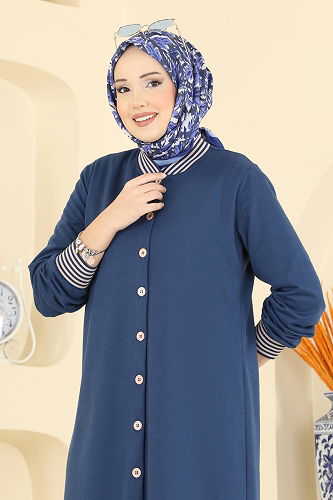 moda selvim Ribana Detaylı İki İplik Kap 4518PM271 İndigo - Thumbnail