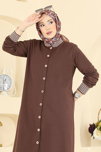 moda selvim Ribana Detaylı İki İplik Kap 4518PM271 Kahve - Thumbnail