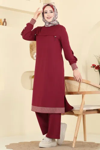 P.L. - Ribana Detaylı İki İplik Takım PL9193 Bordo