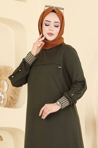 moda selvim Ribana Detaylı İki İplik Takım PL9193 Haki - Thumbnail