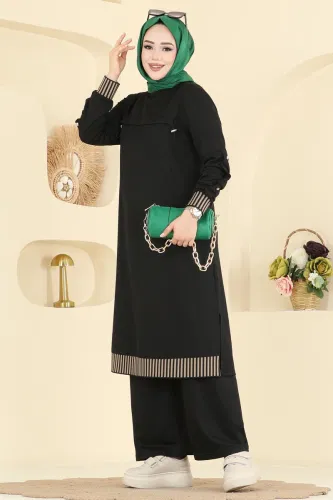 P.L. - Ribana Detaylı İki İplik Takım PL9193 Siyah