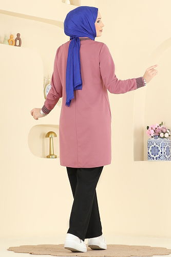 moda selvim Ribana Detaylı İkili Takım 2823SLK540 Gül Kurusu - Thumbnail