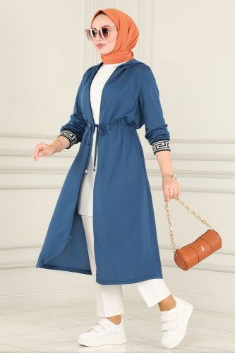 moda selvim Ribana Detaylı Mira Kap 3004MRT754 Açık İndigo - Thumbnail