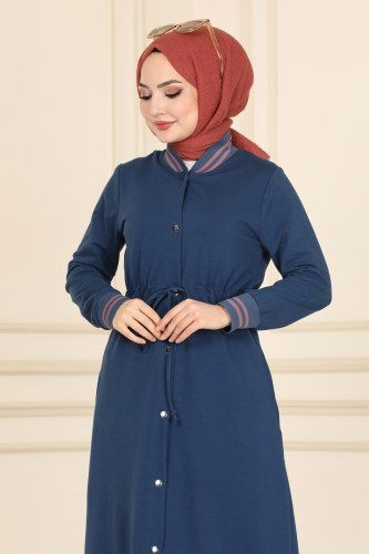 moda selvim Ribana Detaylı Spor Ferace 7099NZR779 İndigo - Thumbnail