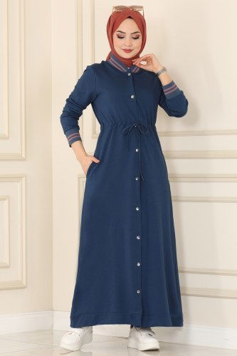 moda selvim Ribana Detaylı Spor Ferace 7099NZR779 İndigo - Thumbnail