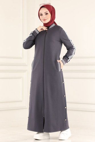 moda selvim Ribana Detaylı Spor Ferace PL8031 Antrasit - Thumbnail