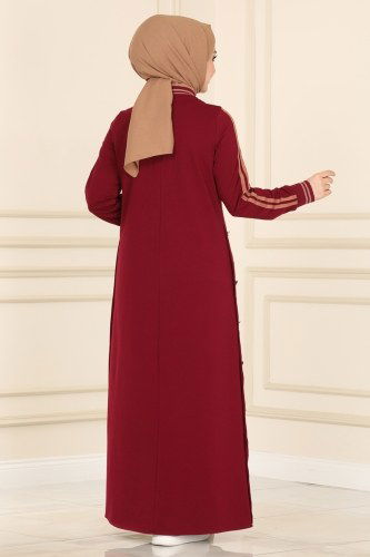 moda selvim Ribana Detaylı Spor Ferace PL8031 Bordo - Thumbnail