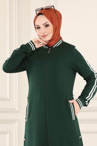 moda selvim Ribana Detaylı Spor Ferace PL8031 Zümrüt - Thumbnail