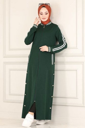 moda selvim Ribana Detaylı Spor Ferace PL8031 Zümrüt - Thumbnail