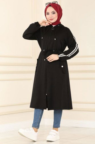 moda selvim Biye Detaylı Spor Kap 1913FON792 Siyah - Thumbnail
