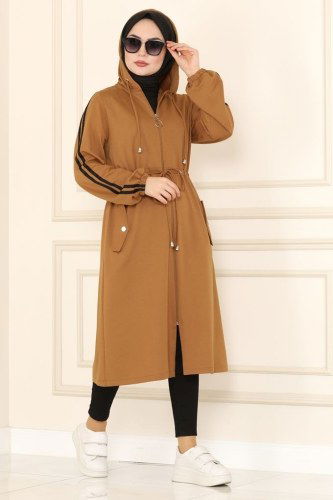 moda selvim Biye Detaylı Spor Kap 1913FON792 Taba - Thumbnail