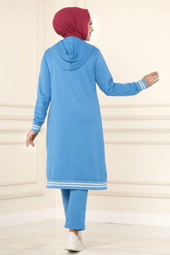 moda selvim Ribana Detaylı Spor Takım 1032MRT754 Mavi - Thumbnail