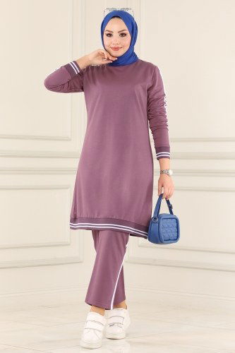 moda selvim Ribana Detaylı Spor Takım 5555ASY563 Lila - Thumbnail