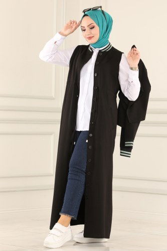 moda selvim Ribana Detaylı Tesettür İkili Takım 7040NZR779 Siyah&Mint - Thumbnail