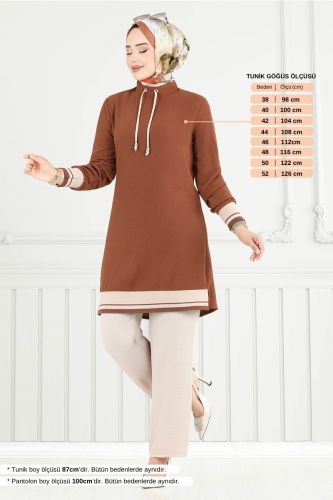 MRV S.L. - Ribana Detylı Tesettür Takım 2688SL890-M Taba&Taş