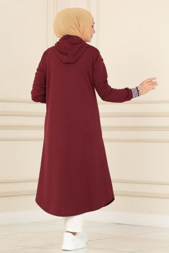 moda selvim Ribanali Spor Tesettür Kap 3026MNT741 Bordo - Thumbnail