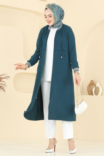 moda selvim Ribanalı Tesettür Kap 8003BM387 Petrol - Thumbnail
