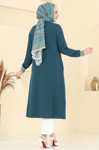 moda selvim Ribanalı Tesettür Kap 8003BM387 Petrol - Thumbnail