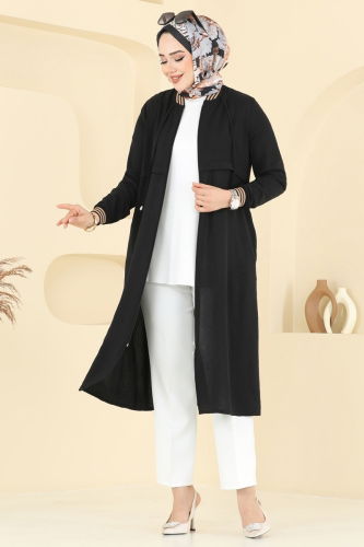 moda selvim Ribanalı Tesettür Kap 8003BM387 Siyah - Thumbnail