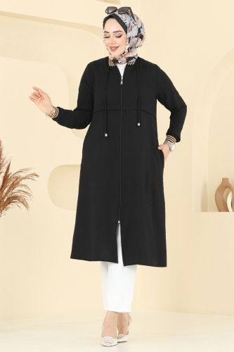 moda selvim Ribanalı Tesettür Kap 8003BM387 Siyah - Thumbnail