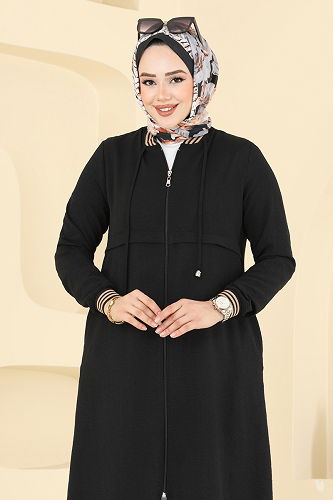 moda selvim Ribanalı Tesettür Kap 8003BM387 Siyah - Thumbnail