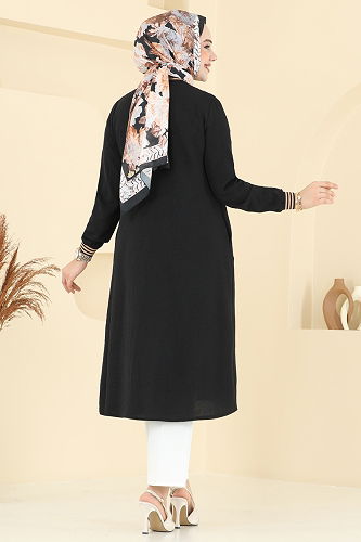 moda selvim Overcoat 8003BM387 Black - Thumbnail