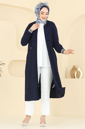 moda selvim Overcoat 8003BM387 Navy Blue - Thumbnail