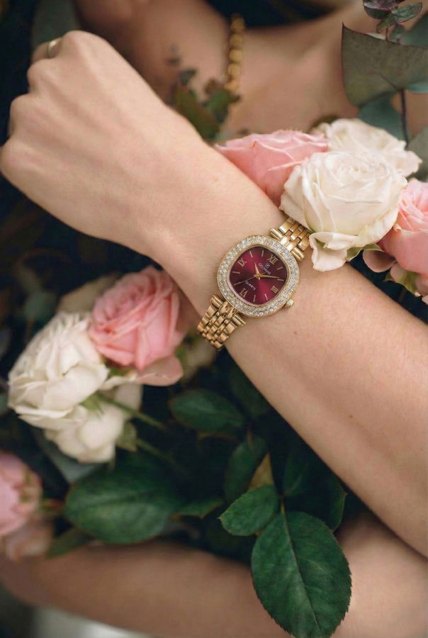 Modaselvim SAAT Roma Rakamlı Modern Saat 142CLSK1184 Gold&Bordo