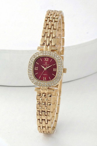 moda selvim Roma Rakamlı Modern Saat 142CLSK1184 Gold&Bordo - Thumbnail