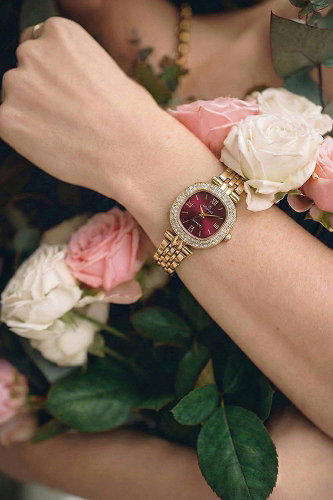 moda selvim Roma Rakamlı Modern Saat 142CLSK1184 Gold&Bordo - Thumbnail