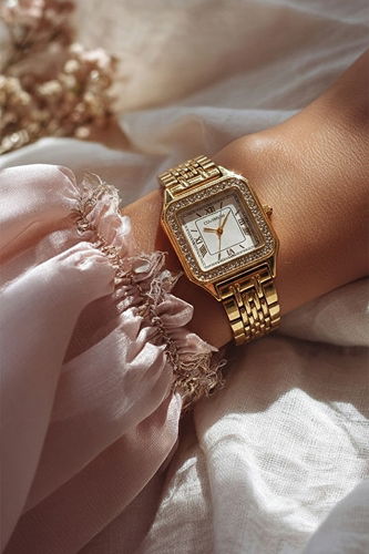 moda selvim Roma Rakamlı Taşlı Kol Saati 8311CLSK1184 Gold - Thumbnail