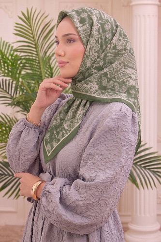 moda selvim Royal Desen Soft Eşarp Serisi 516ERBK1201 Küf Yeşili - Thumbnail