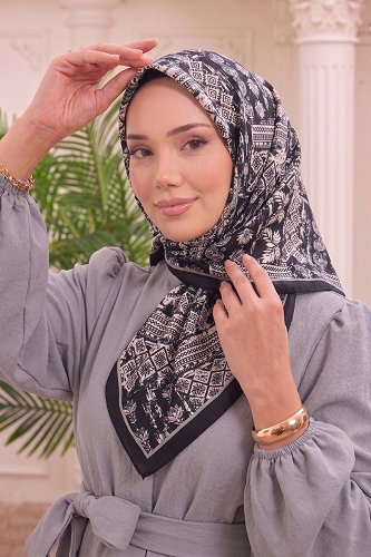 moda selvim Royal Desen Soft Eşarp Serisi 516ERBK1201 Siyah - Thumbnail