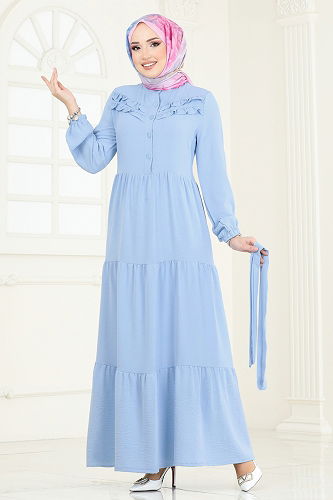moda selvim الفستان أزرق فاتح PL4006 - Thumbnail