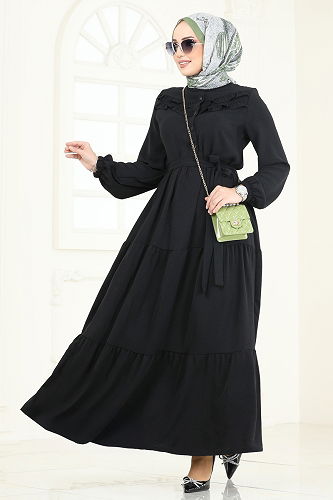 moda selvim Dress PL4006 Black - Thumbnail