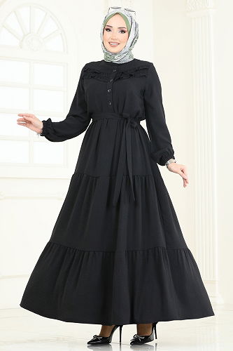 moda selvim Dress PL4006 Black - Thumbnail