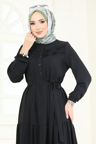 moda selvim Dress PL4006 Black - Thumbnail