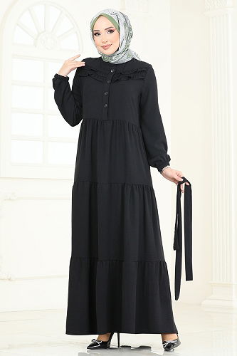moda selvim الفستان أسود PL4006 - Thumbnail
