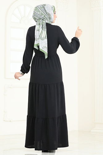 moda selvim الفستان أسود PL4006 - Thumbnail