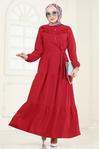 moda selvim Dress PL4006 Red - Thumbnail